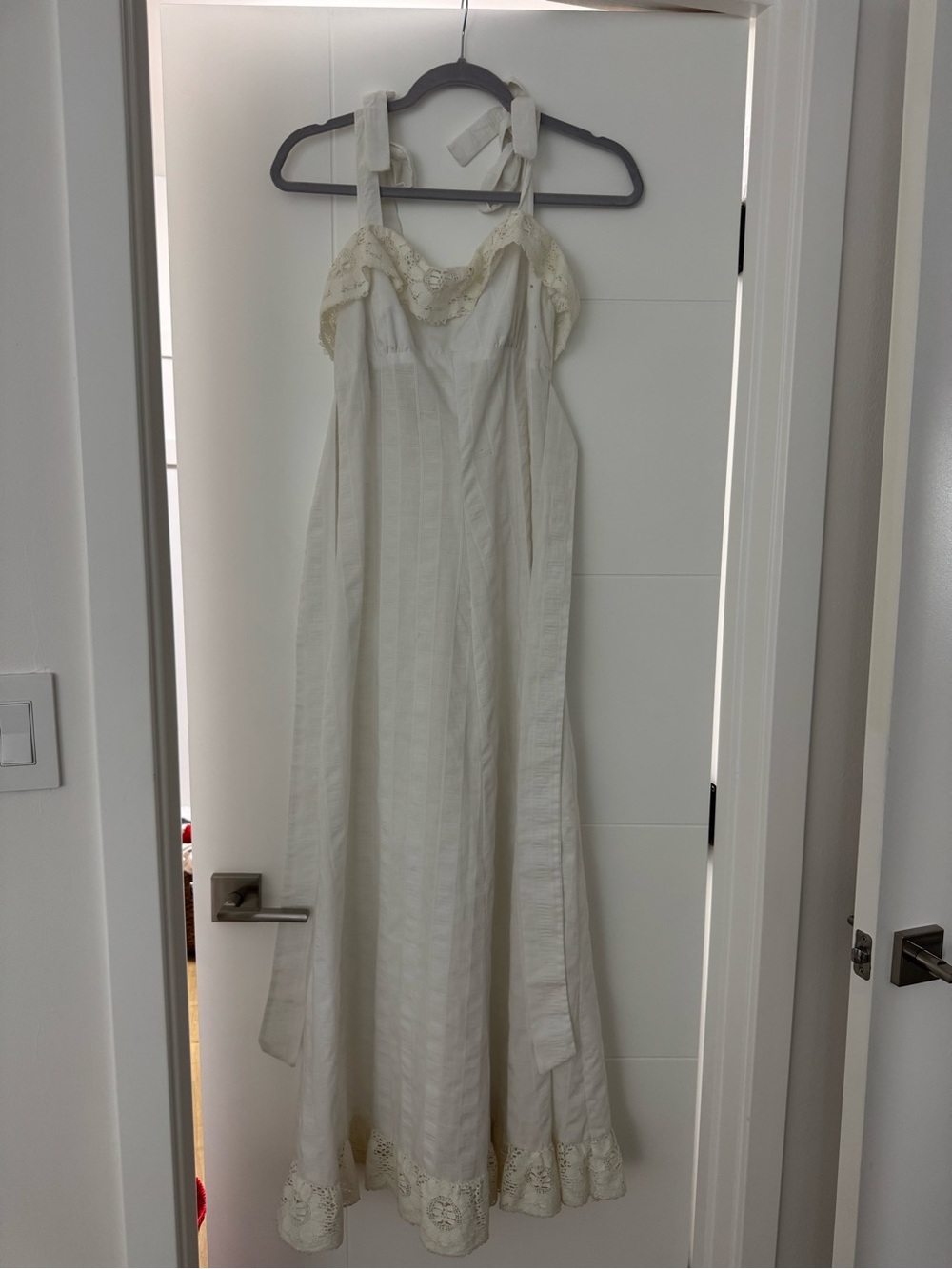 Vintage Cotton Maxi Dress with Lace Trim